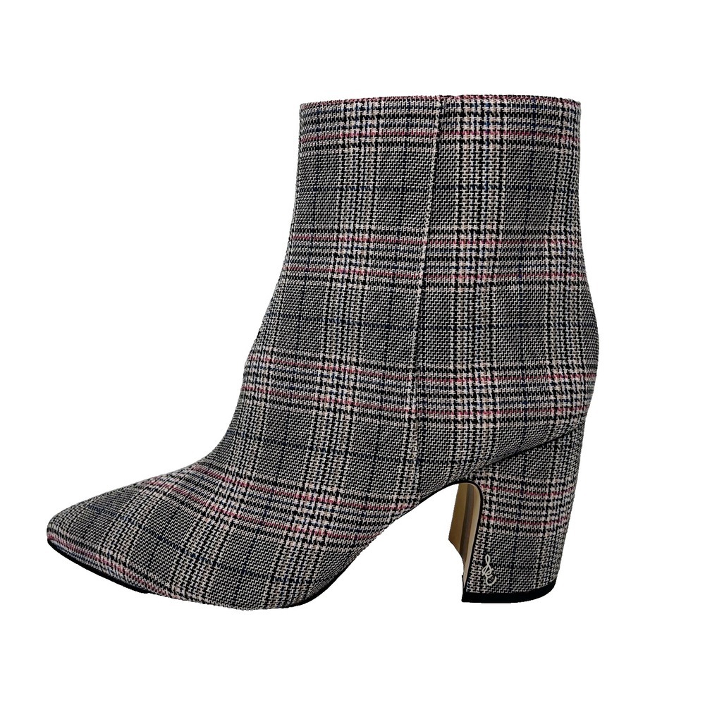 Sam Edelman Hilty 2 Plaid Booties Pink Black Tweed Ankle Boots Block Heel Sz 9.5 - Picture 5 of 10